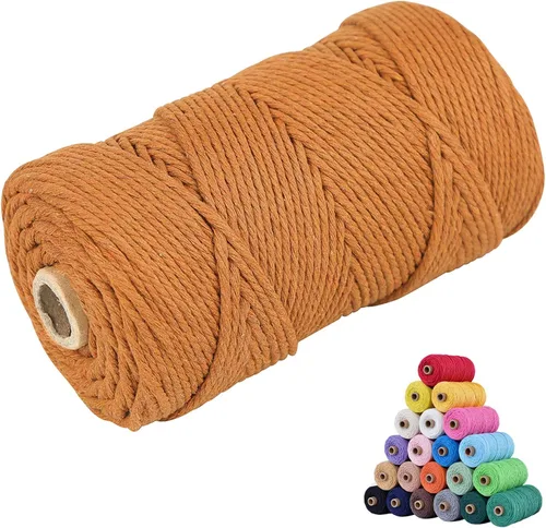 Miniatura 13 de Cuerda de algodón para macramé, de 0.11 pulgadas x 109 yardas, cuerda de macramé natural marrón, suministros perfectos de algodón para hacer