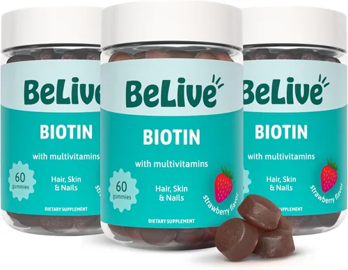 Miniatura 9 de BeLive Gomitas de biotina con multivitaminas, ácido fólico, inositol, apoya el crecimiento del cabello, piel y uñas saludables, veganas, a base