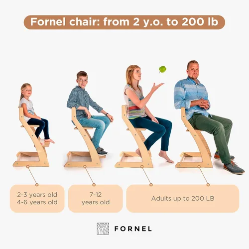 Miniatura 4 de FORNEL Silla alta de madera para bebés y niños pequeños, altura ajustable, fácil de limpiar, silla de comedor para niños de 3 años a 200 libras
