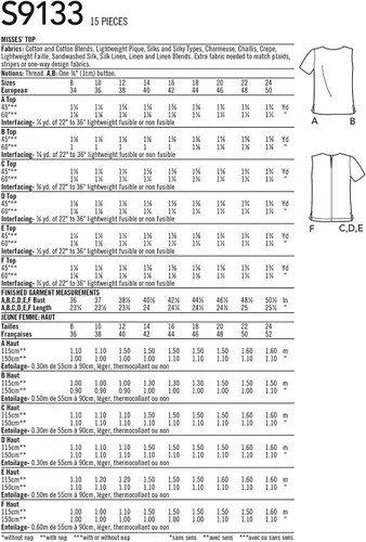 Miniatura 3 de Simplicity S 9133 Misses Tops Sewing Pattern Tallas 16-24