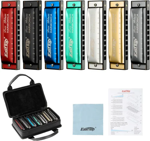 Miniatura 10 de East top - Juego de 3 armónicas de 10 agujeros diatónicas con 3 teclas, A, C, G para adultos, músicos de banda y estudiantes, como regalo