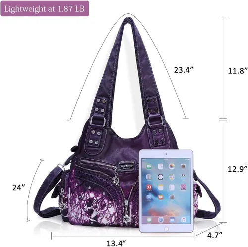 Miniatura 184 de Angel Barcelo - Bolsa de hombro amplia para mujer, diseño Hobo, cuero lavado