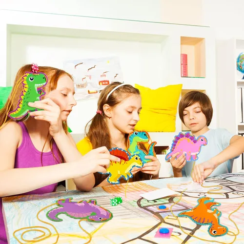 Miniatura 5 de Pajean Juego de 10 tarjetas con cordones para niños, tarjetas de costura de animales de doble cara, 10 estilos, manualidades de juguete para niños a