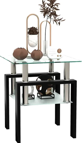 Miniatura 21 de ODUSE-DAILY Morden Design - Mesa auxiliar rectangular de cristal para sala de estar, con patas de metal negro, vidrio templado transparente