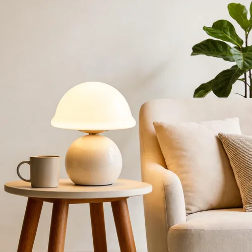 Miniatura 2 de Lámpara de mesa con forma de hongo para dormitorio, acogedora lámpara de noche con pantalla de cristal, lámpara de mesita de noche regulable