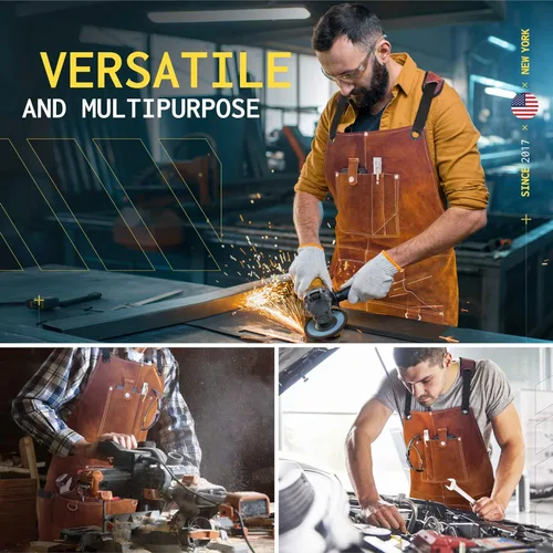 Miniatura 3 de Delantal de taller FIGHTECH - Delantal de trabajo pesado para carpintería para hombres con bolsillos para herramientas para carpinteros, herreros