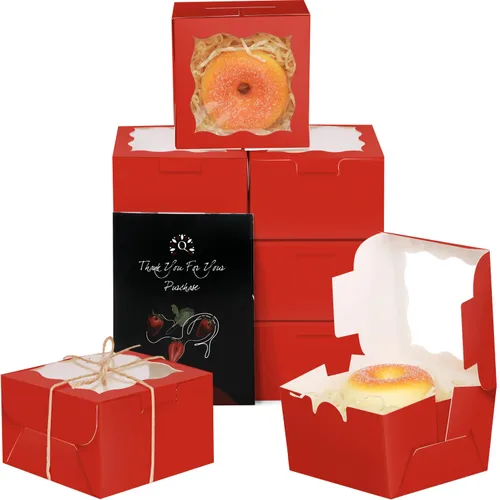 Miniatura 11 de qiqee Cajas de panadería negras con ventana de 4 x 4 x 2.5 pulgadas, 100 paquetes de mini cajas de galletas para macarrones, cajas de pastelería