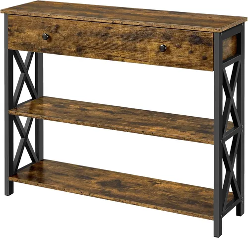 Miniatura 10 de Topeakmart Mesa consola de 40 pulgadas con 2 salidas y 2 puertos USB, mesa de entrada extra larga con cajón y diseño en forma de X, mesa de sofá Gris