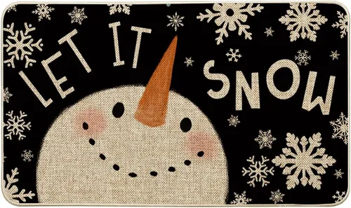 Artoid Mode Let It Snow Snowman - Tapete decorativo de Navidad, color negro, de bajo perfil, para interiores y exteriores, 17 x 29 pulgadas