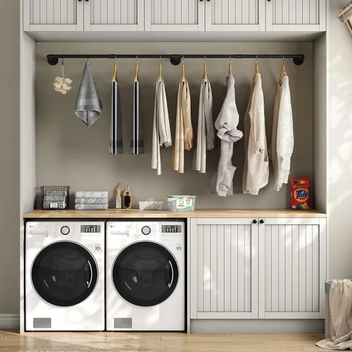 Miniatura 18 de Perchero industrial de tubería con 3 ganchos en forma de S, perchero de pared de 36 pulgadas de largo, barra de ropa de hierro resistente, barra