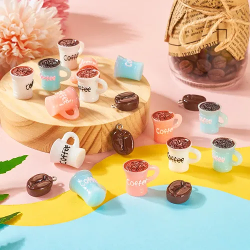 Miniatura 6 de Cheriswelry 24 dijes de taza de café, de resina de imitación, para alimentos, lindos colgantes de bebida, encantadores adornos colgantes de 17.5 a