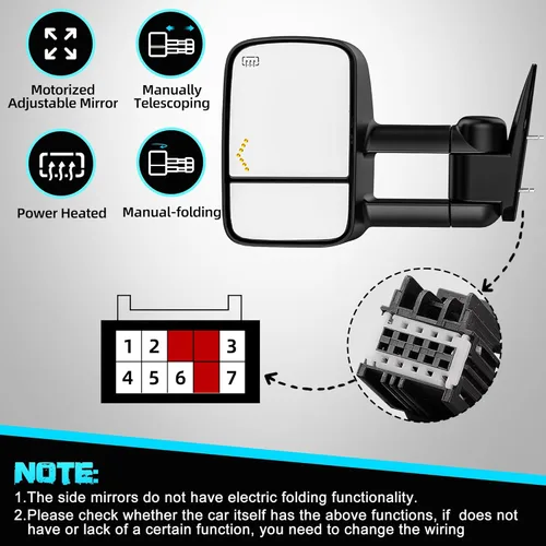Miniatura 2 de Espejos de remolque calefactables compatibles con Chevy Silverado 2007-2013 y GMC Sierra (2007 nuevo) 1500 2500 3500 HD, Tahoe Suburban Avalanche