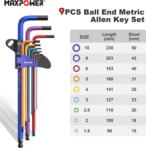Miniatura 2 de MAXPOWER - Juegos de llaves Allen, juego de llaves Allen de 27 piezas incluye SAE (1/6-3/8"), métrico (1.5-10mm), Torx (T10-T50), juego de llaves