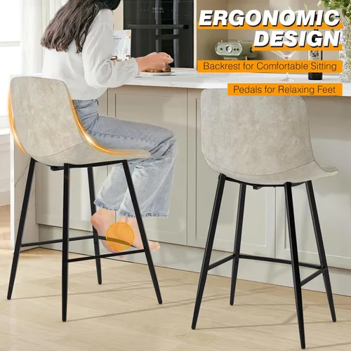 Miniatura 6 de 5Rcom Juego de 2 taburetes de bar de altura de mostrador de 600 libras, taburetes de cocina de 24 pulgadas con respaldo, sillas de bar modernas