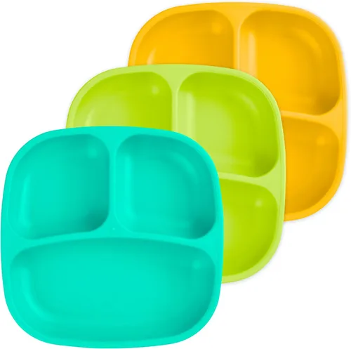 Miniatura 33 de Re-Play Platos para niños pequeños con divisores, 3 compartimentos de pared profunda, platos divididos para niños con 3 tapas, aptos