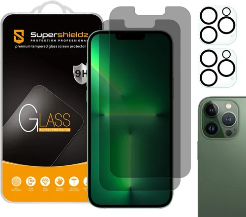 Supershieldz Paquete de 2 protectores de pantalla antiespía diseñados para iPhone 13 Pro Max (6.7 pulgadas) + lente de cámara [vidrio templado],