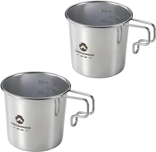 Miniatura 8 de CAMPINGMOON 7oz pequeño acero inoxidable taza w mango 7.1 fl oz camping senderismo al aire libre BKS-190-2P