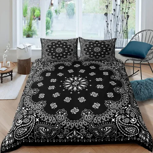 Miniatura 11 de Juego de funda de edredón de bandana morada, tamaño individual, juego de ropa de cama de 2 piezas de cachemira para decoración de dormitorio, funda