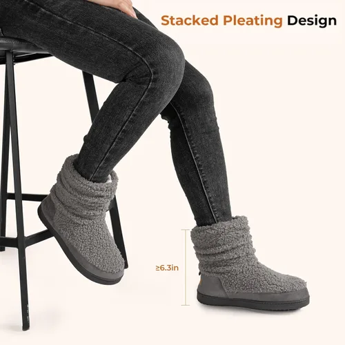 Miniatura 4 de HomeTop Pantuflas para botas de mujer con espuma viscoelástica cálida, para interiores y exteriores, con suela de goma