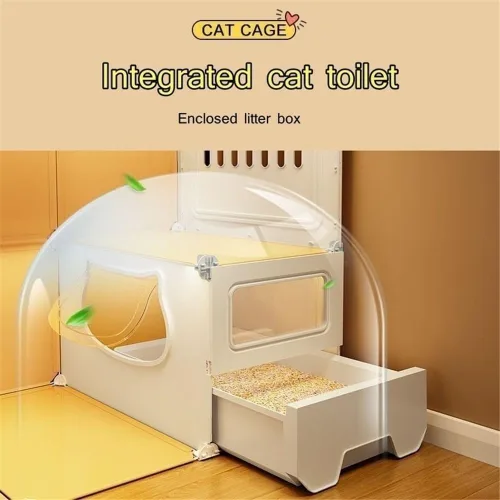 Miniatura 6 de Jaula para gatos, casa de interior para gatos, casa de lujo para gatos de plástico con caja de arena, diseño de tres capas de dos capas, 27.6* 17.7*