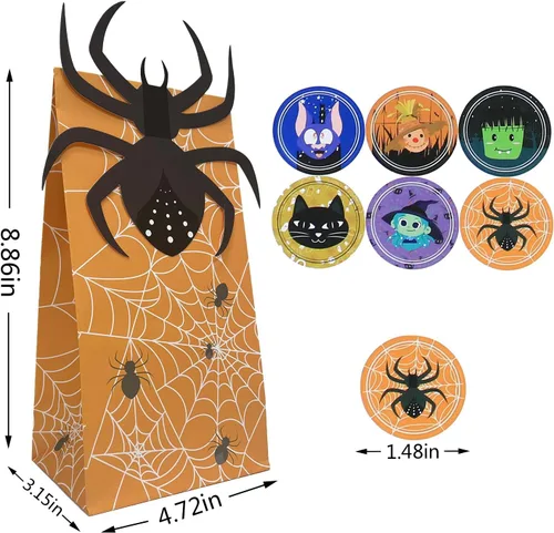 Miniatura 3 de Bolsas de golosinas de Halloween – 24 bolsas de dulces con 24 calcomanías, bolsa de regalo para suministros de fiesta de niños de Halloween