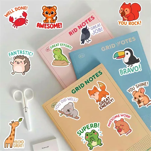 Miniatura 7 de 200 calcomanías holográficas de recompensa de animales para niños, lindas calcomanías de afirmación inspiradoras con citas motivacionales