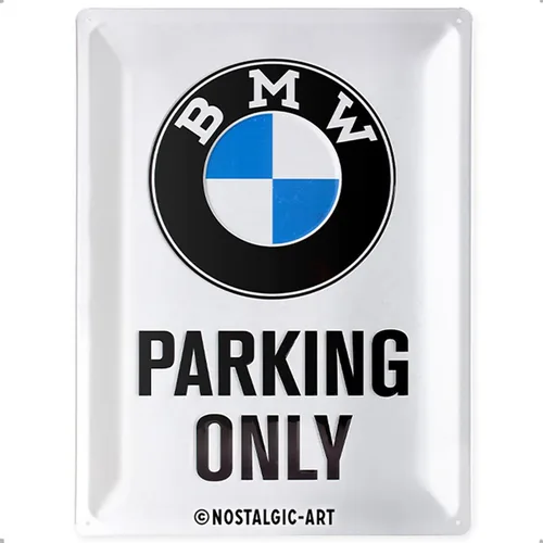 Nostalgic-Art Letrero de lata retro, 11.8 x 15.7 pulgadas, producto oficial (OLP), BMW Parking Only White – Idea de regalo para los fanáticos de