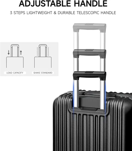 Miniatura 7 de SunnyTour Juego de equipaje expandible con ruedas giratorias dobles, juego de maleta dura de 3 piezas para viajes cortos y viajes largos, Negro
