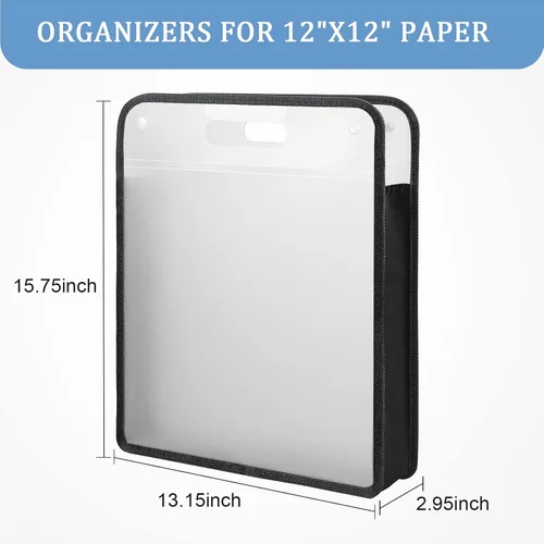 Miniatura 2 de Caydo Organizador de papel para álbum de recortes, paquete de 3 folios de papel expandible negro con asa, almacenamiento de papel portátil