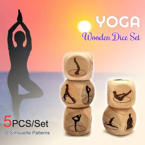Miniatura 2 de Juego de 5 dados de madera para yoga, grabado con láser, diseño de silueta de yoga, regalo para mujeres yoguis
