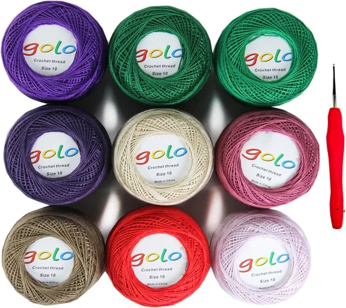 Miniatura 38 de Golo - Bolas de hilo para crochet de algodón tamaño 10, color algodón para crochet D-Fresa D078-fresa