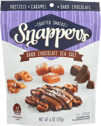 Miniatura 16 de Edward Marc Snappers Racimo de Caramelo Dulce y Pretzels - Bocadillo Crujiente de Pretzel con Chocolate Negro y Sal Marina para Adultos y Niños - 6