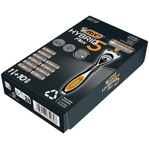Miniatura 3 de BIC Hybrid 5 Flex - Maquinilla de afeitar recargable para hombre, 1 mango pesado y 10 repuestos de titanio Nano-Tech de 5 cuchillas con cuchilla