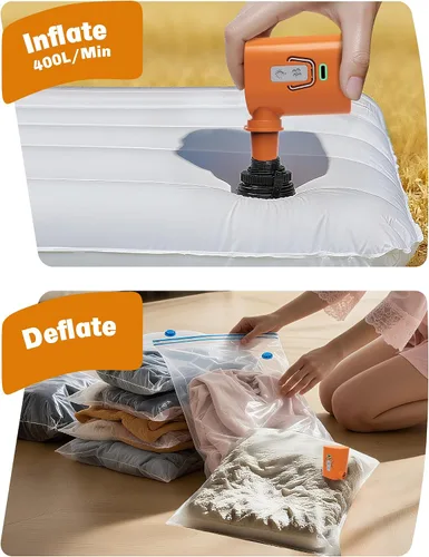 Miniatura 3 de Bomba de aire para inflables con batería recargable de 3600 mAh y luz de campamento, ultra rápida 400L/min y mini bomba de aire eléctrica, 6
