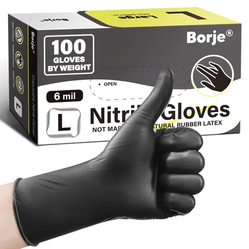 Miniatura 11 de Borje Guantes de nitrilo XL, 100 guantes desechables, negros, sin látex y polvo, 6 mil, examen médico, seguros para alimentos, cocina, mecánicos