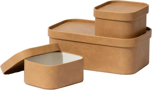 Miniatura 8 de La Jolie Maison Cajas de almacenamiento de cuero vegano con tapas, juego de 3 contenedores de almacenamiento decorativos para organizar cajas