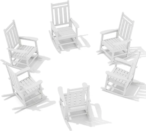Miniatura 26 de Mecedora de exterior KINGYES, Mecedoras de patio para todo clima para porche, Sillas mecedoras de exterior de HDPE con respaldo alto para adultos