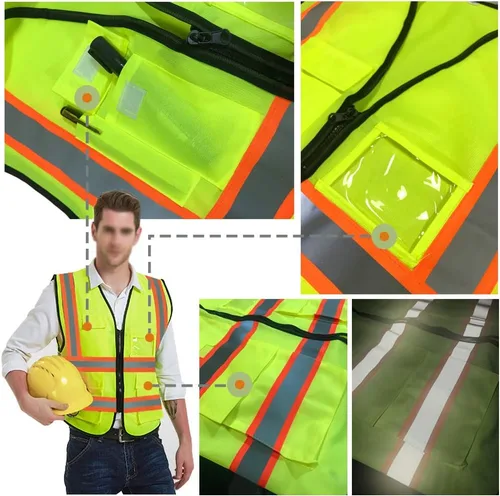 Miniatura 6 de Chaleco de Seguridad de Alta Visibilidad con Alta Reflectividad, Ropa de Trabajo de Seguridad Personalizada con Logotipo, Tiras Reflectantes