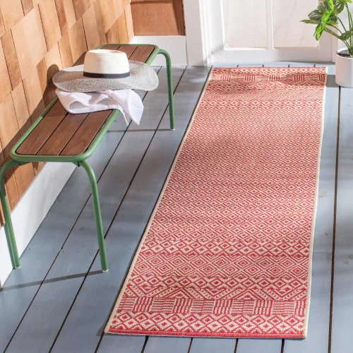 Miniatura 9 de SAFAVIEH Alfombra lavable para exteriores, colección Courtyard de 2.3 x 6.7 pies, beige y azul aguamarina, no desprende pelusa y es fácil