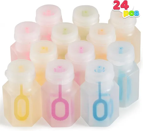 Miniatura 8 de JOYIN 24 mini botellas de burbujas con surtido de varitas para niños, suministros de recuerdos de fiesta de burbujas, juguete de verano para niños