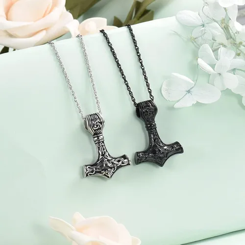 Miniatura 2 de shajwo Mjolnir Thors - Collar de urna de martillo para cenizas para hombres, celta, nórdico, vikingo, joyería de cremación para mujer, recuerdo