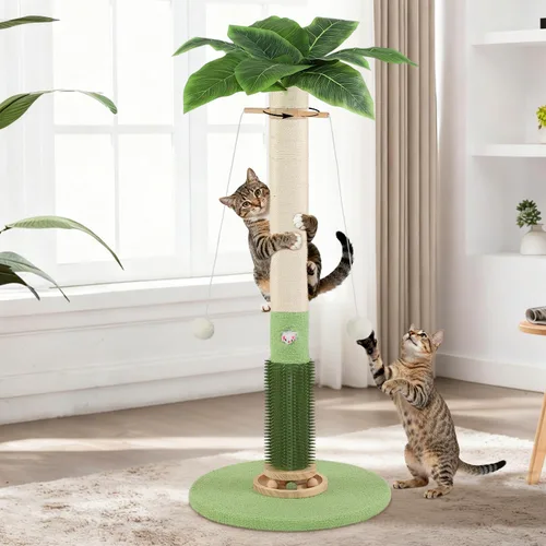 Poste rascador para gatos, 37.5 pulgadas de alto, palmera natural de sisal para interiores, rascador vertical estable para gatos con juguete para