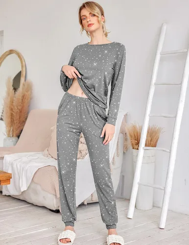 Miniatura 112 de Ekouaer Conjunto de pijama de manga larga para mujer, ropa de dormir suave con cuello redondo y bolsillos