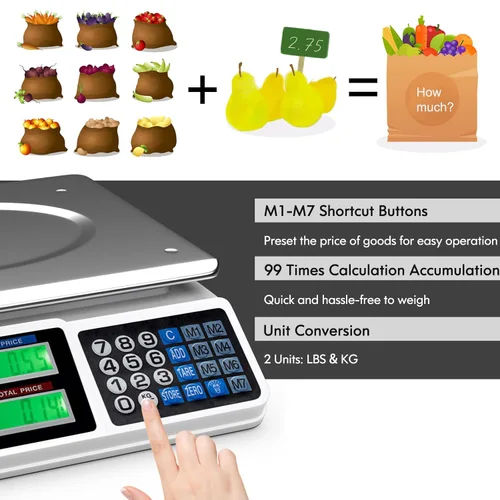 Miniatura 3 de Goplus Báscula de computación de precio de 66 libras, báscula digital comercial de alimentos con plataforma grande de acero inoxidable, función