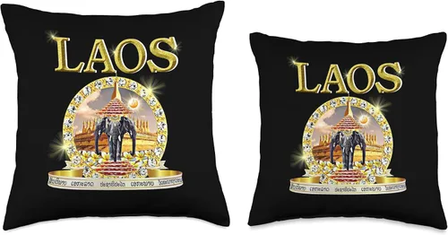 Miniatura 3 de Three Headed Elephant Laos Tee Central Laotian 3 cabezas elefante Erawan Budista Laos almohada de 16 x 16 pulgadas, multicolor