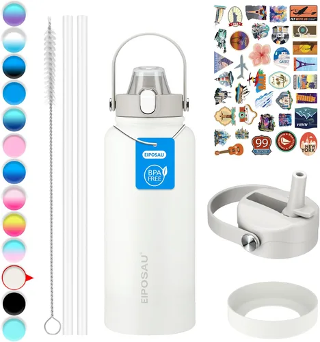 Miniatura 36 de Botella de agua aislada con tapa, bota y calcomanías, botella de acero inoxidable de 24 onzas, sin sudor, mantiene el frío las 24 horas, botella