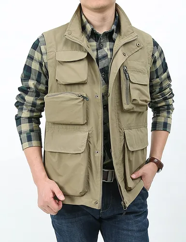 Miniatura 3 de Gihuo Chaleco utilitario para hombre, versátil, para verano, trabajo, safari, pesca, chaleco de carga con múltiples bolsillos