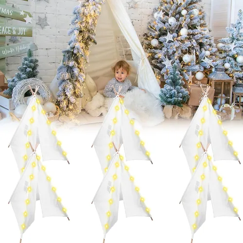 MBJZSL Paquete de 6 Tiendas Tipi para Niños con Luces de Cadena de 10 pies, Tienda Tipi de Juego Interior para Niñas y Niños, Tiendas Plegables para