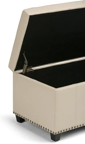 Miniatura 10 de SIMPLIHOME Amelia - Otomana de almacenamiento, banco otomano rectangular de cuero vegano de 33 pulgadas de ancho en negro medianoche, otomana