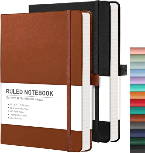 Miniatura 11 de RETTACY Cuaderno rayado, 2 paquetes, 192 páginas numeradas por paquete, tamaño A5 mediano (5.7 x 8.3 pulgadas), para hombres y mujeres, escritura